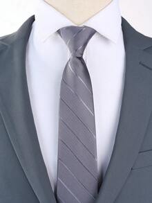 1 Pieza Corbata de negocios para hombres a rayas, adecuada para combinación diaria en banquetes de negocios - Negro - Ver 5