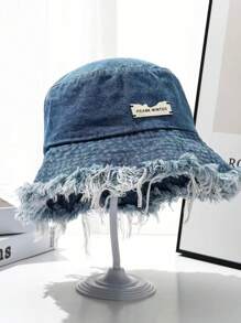 1 Peça Chapéu de Balde de Denim Lavado com Franjas Feminino, Adequado para uso diário, bom para combinar com o visual