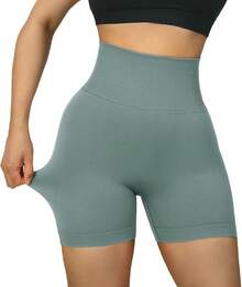 Shorts de cintura alta sin costuras para entrenamiento - 3" Verde claro - Ver 3