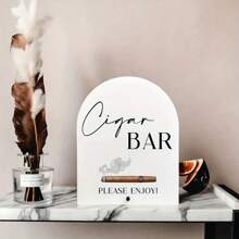 Cartel de bar de puros minimalista de acrílico blanco, con letra negra y diseño de humo - Decoración para recepción de bodas, despedida de soltero, centro de mesa de salón de puros, decoración para eventos de adultos sin electricidad | Pieza decorativa elegante | Artículo decorativo duradero