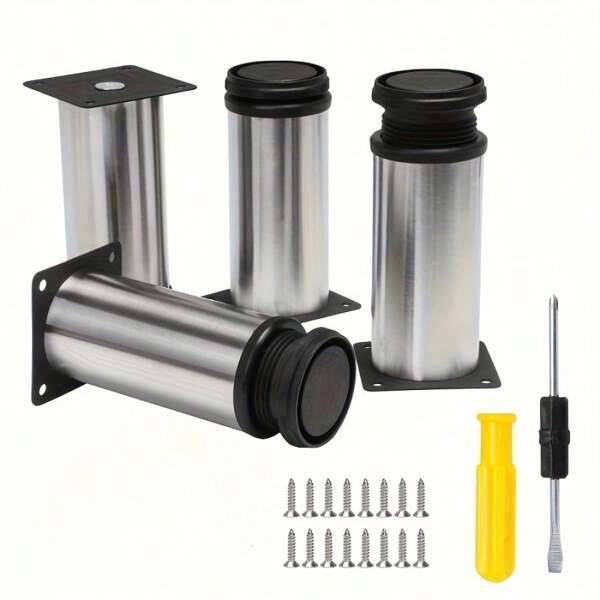 4 piezas Patas de metal ajustables de acero inoxidable de 5 pulgadas, patas redondas para muebles, gabinetes y mesas, adecuadas para mesas de centro, gabinetes y estanterías