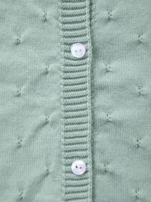 Chaqueta de punto de cuello redondo de unicolor para bebé niña - Azul Cadete - Ver 3