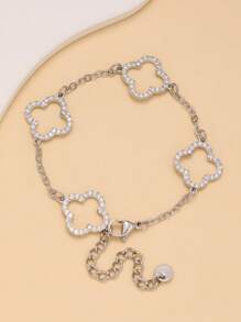 Pulsera de acero inoxidable con trébol de cuatro hojas de circonita en estilo retro personalizado, joyería de uso diario para mujeres