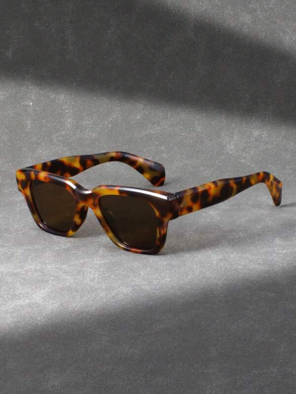 1pc Men's Full Frame Leopard Print Bohemian Elegant Party Sunglasses, Classic Square Frame High-Quality Thick Feeling Sunglasses, Decorative Glasses For All Seasons
