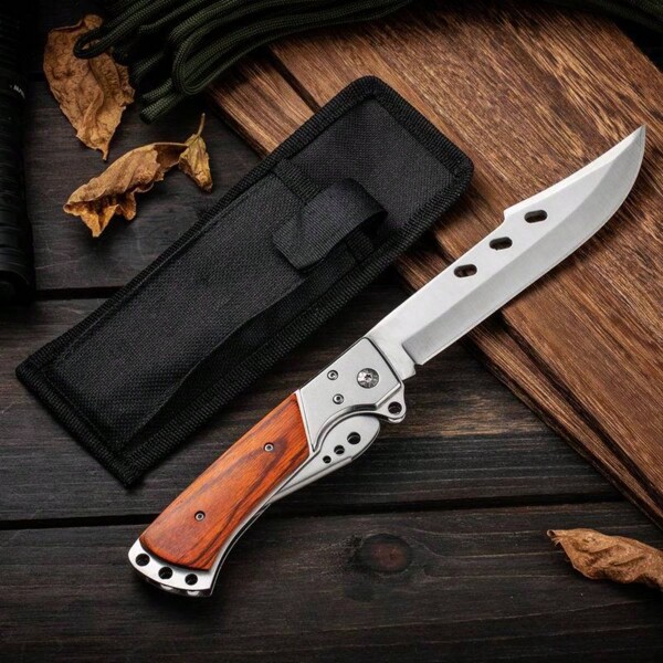 Lightweight Folding Pocket Knife, Stainless Steel Blade, Wooden Handle Multi-Tool, 3Cr13 Stainless Steel, For Camping, Hiking, Fishing, And Wilderness Survival, Men's Gift (Pocket Clip With Sheath)