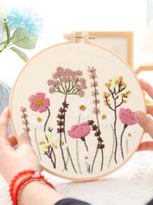 1 Set Diy-stickmaterial-kit Mit Stickrahmen, Blumenserie-wanddekormalerei, Zufällige Lieferung Der Fadenwickelbrettfarbe