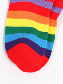 1 Set Knitted Rainbow Striped Leg Warmers & Gloves Set, Fashionable Creative Style, Skin-Friendly & Soft, Fits Teens & Women, Suitable For All Seasons - Multicolor - View 12