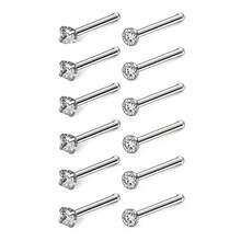 12pcs Stainless Steel Stud Nose Studs Set Shiny Round CZ  Nose Piercing Jewelry Set Party Gift