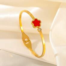1 pieza Pulsera brazalete con baño de oro de 18K de acero inoxidable en forma de trébol, conjunto de joyas de moda impermeables adecuadas para uso diario, regalo