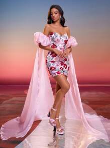 Anymoon Women's Floral Embroidered Patchwork Flowing Formal Gown, Elegant Maxi Dress