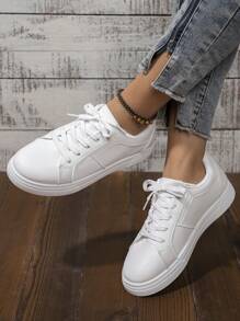 scarpi sportivi bianche casual da donna per primavera/autunno, scarpe da ginnastica piatte antiscivolo, scarpe da corsa sportive versatili