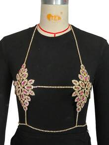 Cuier 1PC Fascinating Rhinestone Body Chain Jewelry Set For Women Excellent Quality Beach Bikini Chain Party Night Club - Gold - View 4