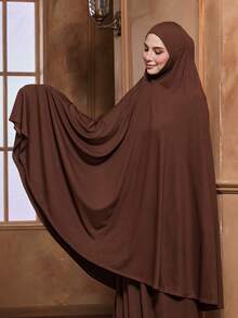 1pc Women's Solid Color Instant Hijab, Prayer Long Khimar, Islamic Comfortable Veil Suitable For Long Robe, Daily Matching - Chin Khimar - View 25