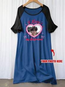 Customized Picture Print Sleeveless Nightgown, Comfortable Sleepwear E21 - Royal Blue - View 1