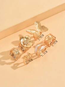 Set de 6 anillos de metal vintage con diseño de mariposa y flor esmaltada en blanco, diseño lindo y elegante de lazo, anillos apilables/de nudillo, aptos para usar diariamente, citas, reuniones y fiestas para mujeres