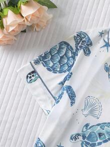 2 piezas Conjunto de pijama para niños, nueva ropa de verano de manga corta tipo cardigan informal, lavable con estampado de tortuga marina azul, adecuado para niños y niñas mayores