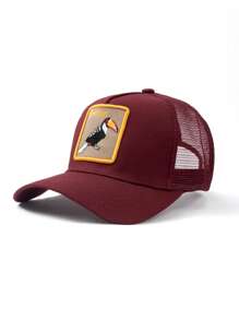 1pc Polyester Casual Sports Animal Embroidery Anti-UV Mesh Cap, Versatile Unisex Hat For All Season
