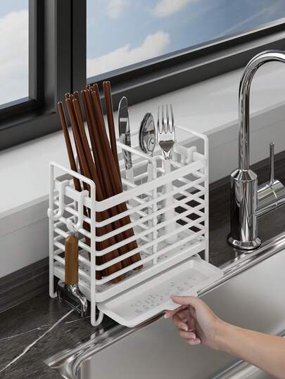 1pc Basic Kitchen Organizer Rack, Decorative Kitchen Utensil Storage Rack, Kitchen Scissors & Chopsticks Holder, Multi-Function Storage Rack, Kitchen Chopsticks & Cutlery Draining Rack, Kitchen Accessories