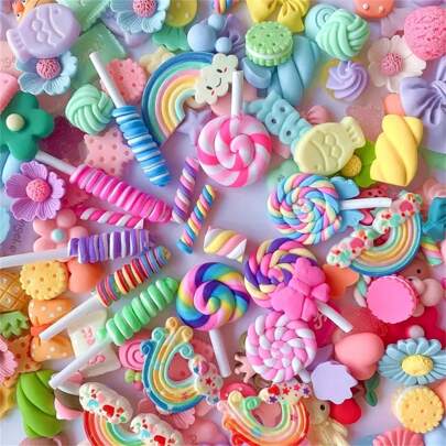 10/20/30/50/100/200/300/400/500/Pcs Candy Slime Charms Cute Set Mixed Resin Sweets Flatback Slime Making Supplies For DIY Craft Making And Ornamen DIY Scrapbooking