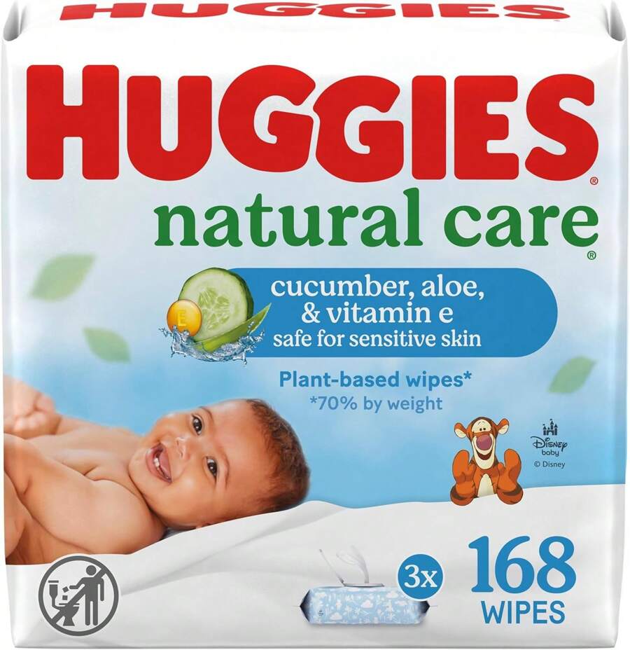 Huggies Natural Care Cucumber, Aloe And Vitamin E Baby Wipes, Hypoallergenic, Scented, 10 Flip-Top Packs (560 Wipes Total), Packaging May Vary - 56 Count (Pack Of 3) - View 1