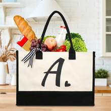Shenee Initial Canvas Tote Bag, Personalized Beach Jute Bag Present For Women Holiday,Friends Birthday Gift,Wedding, New Year - B - View 6