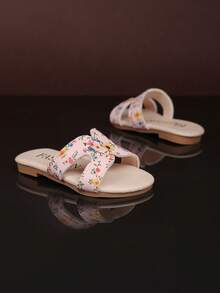1 双粉色幼儿女童时尚一脚蹬凉鞋，柔软 PU 材质圆头平底舒适可爱罗马沙滩拖鞋，适合 3-15 岁女孩，休闲日常沙滩装夏季新款 - 粉色 - 查看 7