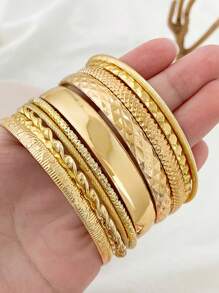 10 Pieces Of Fashionable Steel Bracelets, Suitable For Women And Men, Twisted Texture Bracelets, Gold And Silver Jewelry, Personalized Streetwear, Gothic Gifts (With Slight Irregular Marks On The Surface)