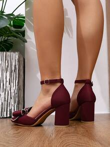 春秋季女士时尚粗跟水钻蝴蝶结高跟鞋，舒适性感尖头高跟鞋，婚鞋，优雅，派对装扮