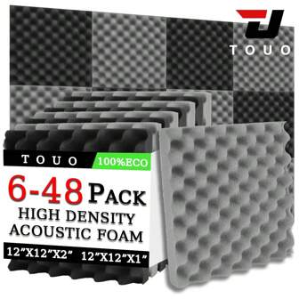 TOUO 6–48 Pcs Acoustic Foam Panels, 8 Colors Egg Crate Soundproof Padding, 12"X12"X2"/1", High Density Sound Absorbing Sponge For Studio, Room, Wall, Ceiling