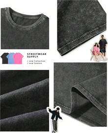 Mens Oversized T Shirts Vintage Cotton Acid Wash Heavyweight Loose Fit Tees Shirts Unisex Basic Tops For Men Women - 玫瑰 - 查看 11