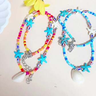 1 pièce Collier Bohème en perles de coquillage d'étoile de mer, convient pour les femmes à porter en vacances d'été à la plage ou en rendez-vous
