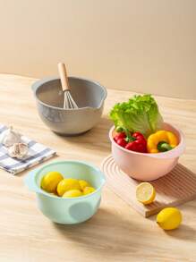 1 pieza/Set de 3 piezas Juego de tazones de plástico para mezclar ensaladas, juego de utensilios de cocina con plato de frutas plegable