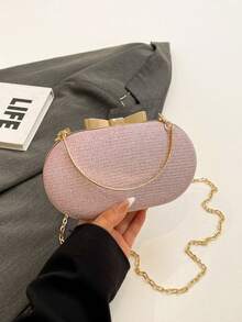 Túi xách mini sang trọng, dây xích kim loại sáng bóng/đính sequin màu vàng kim, túi đeo chéo thanh lịch dành cho nữ dự tiệc cưới, đính sequin. - Hồng - Xem 10