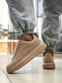 Men's Retro Fashion Solid Color PU Leather Lace-Up Casual Shoes, Daily Wear Student Versatile Commuter Unisex Outdoor Sports Skateboard Sneaker