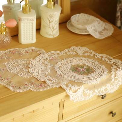 1pc Floral Embroidery Placemats, Home Decoration Retro Dining Table Placemats. Retro Lace Placemats, Vintage French Style Elegant Lace Doily, Handmade Embroidered Table Mats For Home Table Decoration Party Dressing, Ins Retro French Lace Embroidery Table MATS, Table MATS, Country European Cabinet Decoration, Photo Decoration Atmosphere Props