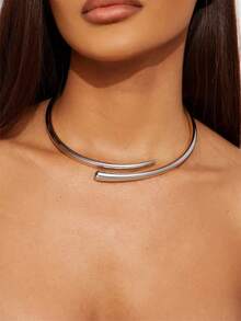 1 Pc Simple Metal Cuff Choker Statement Necklace For Women - Silver - View 5