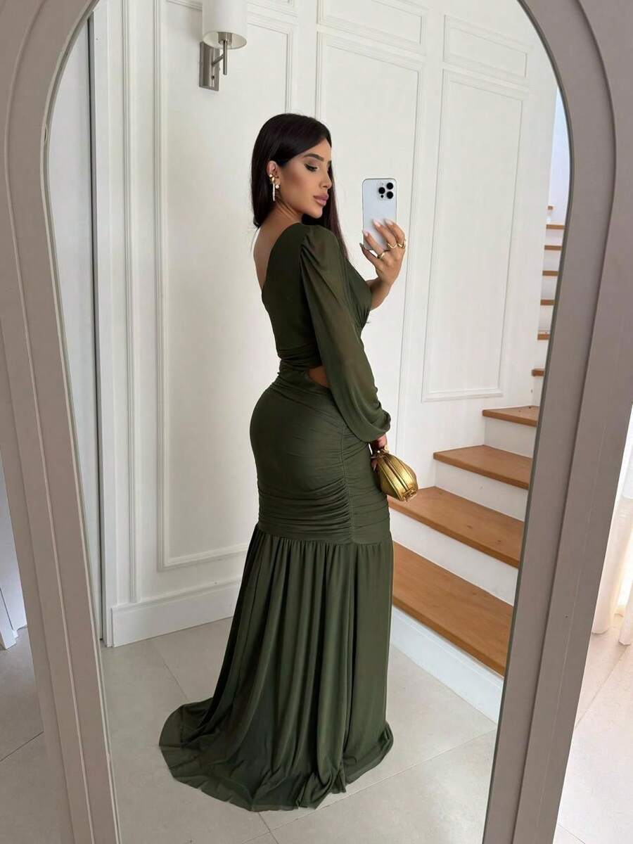 Brenda Long Dress - Màu xanh Ô liu - Xem 1