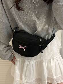 女士时尚斜肩胸包腰包休闲手提包 - 黑色 - 查看 11