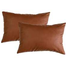 Faux Leather Throw Pillow Covers, 12 X 18 H Set Of 2 Thi Cognac Modern Solid Decorative Pillow Covers For Bedroom Living Room. - Multicolor - View 2