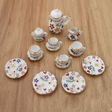 17 件微型陶瓷茶具套装，逼真娃娃屋配件茶壶杯，1:6 或 1:12 比例桌面装饰，立体模型道具