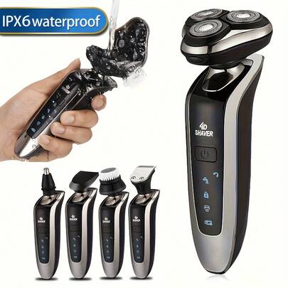 Máy cạo râu điện 5 trong 1, xoay 3D, sạc lại được, phù hợp cho nam giới đi công tác, cạo nhanh trong xe hơi, giữ gìn vẻ ngoài gọn gàng mọi lúc mọi nơi, sử dụng hàng ngày để vệ sinh, quà tặng cho chồng.