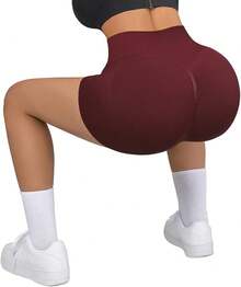 Seamless High Waisted Booty Shorts For Workout - Vino tinto de 3" - Ver 8