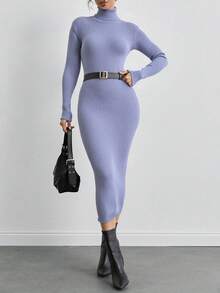 Lila Sparkle Dress With Flower Print, Elegant Pearl Ribbed Knit Beach - Dusty Purple - View 1