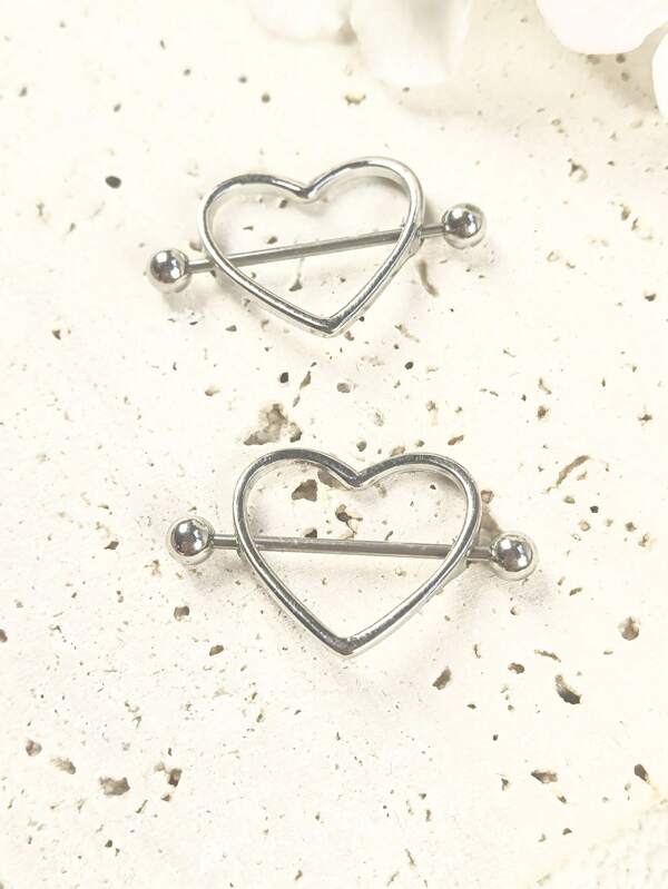 2 piezas Anillos para pezones con forma de corazón hueco minimalista de moda