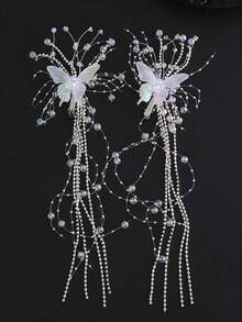 水晶蝴蝶流苏发夹，完美适用于新娘盘发、节日拍照或作为优雅的头饰。情人节配饰