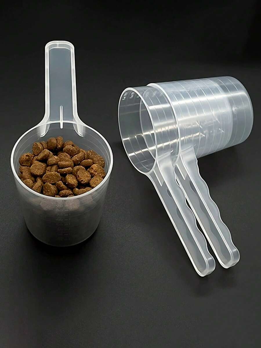2pcs Transparent Pet Scoops With Scale, Plastic Dog Food Spade, Pet Supplies - Clear - View 1