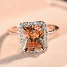 1 pieza Anillo de lujo chapado en oro rosa con circonita cúbica con chispas incrustada, accesorio elegante para mujer, apto para fiesta, compromiso, boda y otras ocasiones