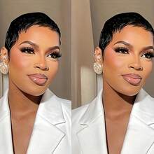 Elegant Woman's Short Layered Brazilian Human Hair Wig With 150% Density Glueless Short Bob Rose Net Cap Human Hair Wigs With Full Machine Made Suitable For Daily Use & Festival - Natural Black - 查看 1