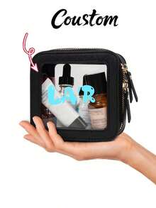 1pc Túi đựng đồ trang điểm bằng nhựa PVC trong suốt có tên tùy chỉnh, Túi đựng đồ trang điểm có khóa kéo, Túi đựng đồ trang điểm du lịch có miếng vá chữ cái đầu đơn giản, Túi đựng đồ vệ sinh cá nhân kết hợp chữ cái phòng tắm dành cho nữ, Túi đựng đồ đi biển làm quà tặng cho mẹ - Nhiều màu - Xem 4