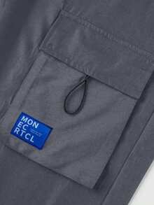 Pantalones casuales multibolsillos con cordón en color sólido para hombre - Gris - Ver 5